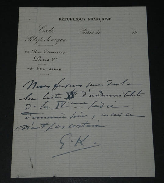 Gabriel KOENIGS, Math&eacute;maticien - LETTRE AUTOGRAPHE SIGN&Eacute;E. Gabriel KOENIGS