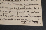 Paul FORT, Po&egrave;te - Carte de visite autographe sign&eacute;e &agrave; G. de Carmoy, 2 pages, 1937. Paul FORT