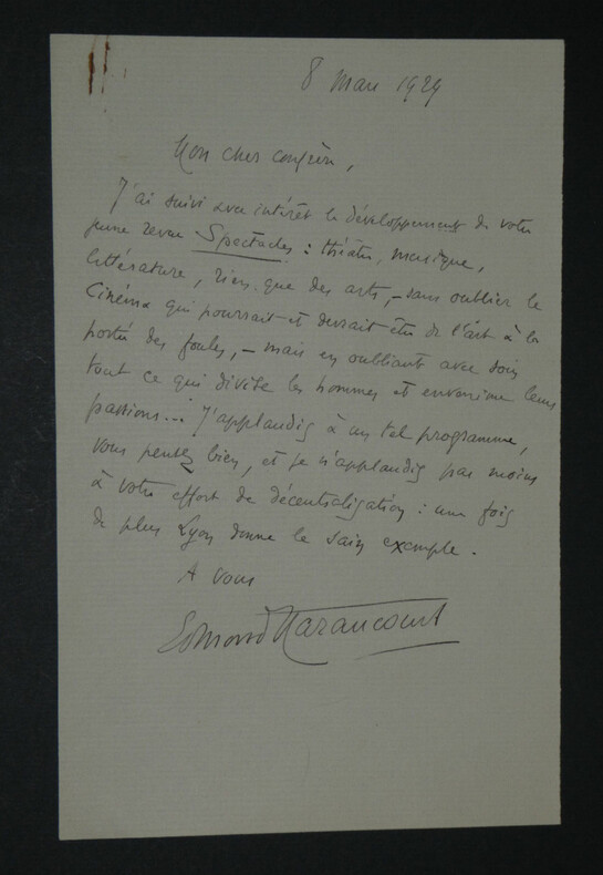 Edmond HARAUCOURT, Po&egrave;te - LETTRE AUTOGRAPHE SIGN&Eacute;E, 1924. Edmond HARAUCOURT