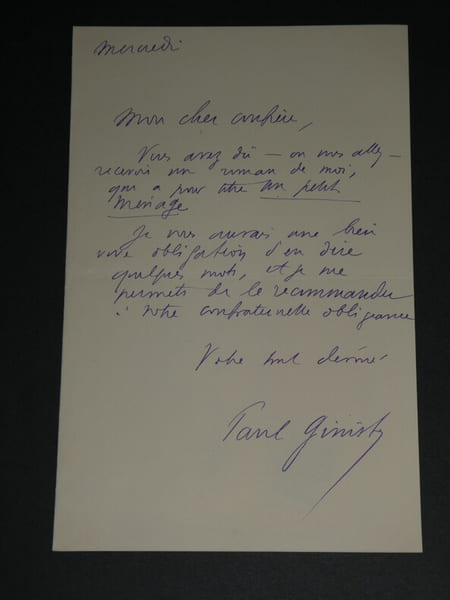 Paul Ginisty - LETTRE AUTOGRAPHE SIGN&Eacute;E &agrave; propos de son livre "un petit m&eacute;nage". Paul Ginisty