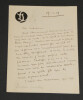 Jeanne LANDRE, Journaliste - LETTRE AUTOGRAPHE SIGN&Eacute;E &agrave; Pierre DAUZE, 1909. Jeanne LANDRE