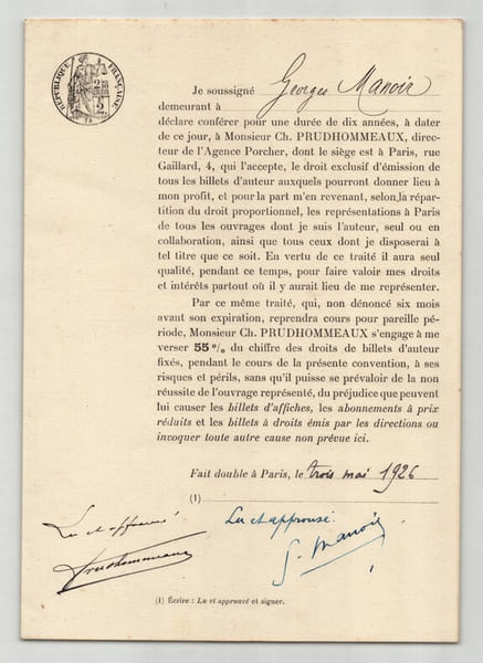 Pouvoir sign&eacute; Georges Manoir (Maurice Lalau) – Collection 50 auteurs & musiciens. Georges Manoir (Maurice Lalau)