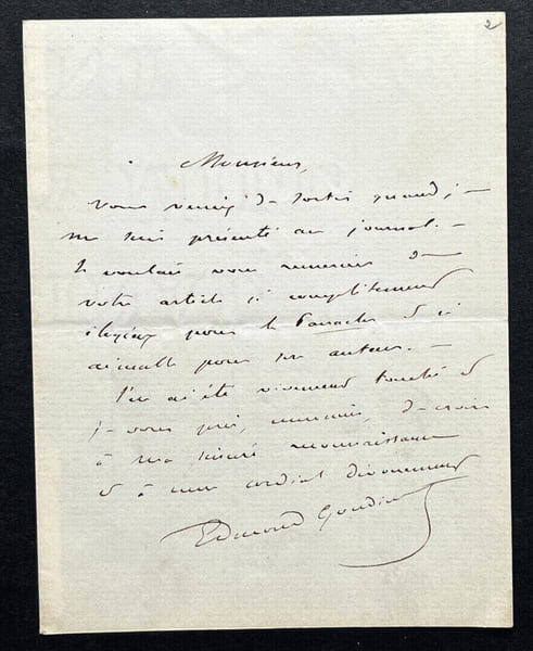 Edmond GONDINET, Librettiste - LETTRE AUTOGRAPHE SIGN&Eacute;E. Edmond GONDINET