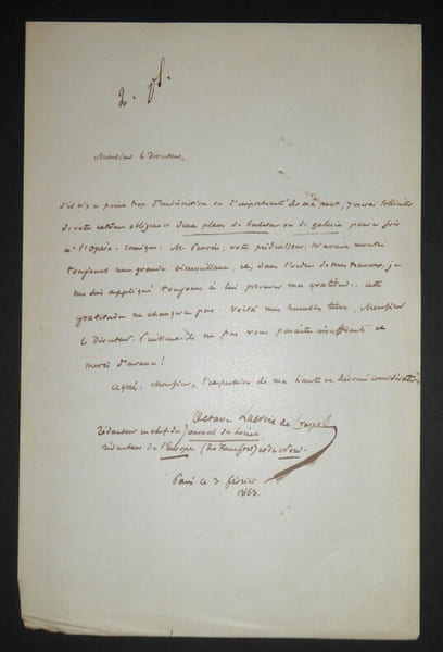 LETTRE AUTOGRAPHE SIGNEE, JOURNAL LOIRET, PARIS 1863. Octave Lacroix de Crespel