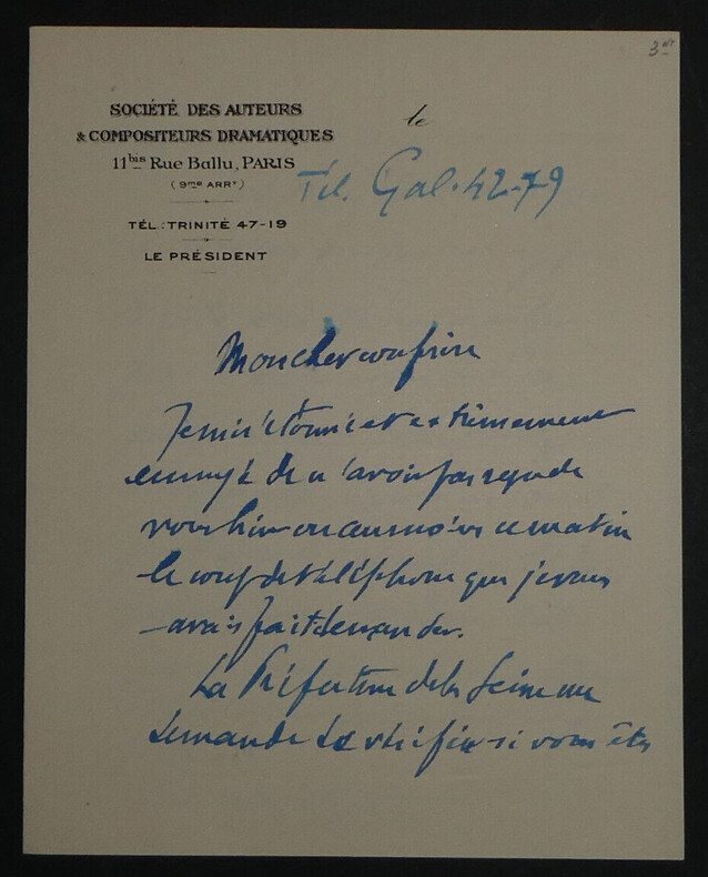 L&eacute;on XANROF, compositeur - CARTE-LETTRE AUTOGRAPHE SIGN&Eacute;E. L&eacute;on XANROF