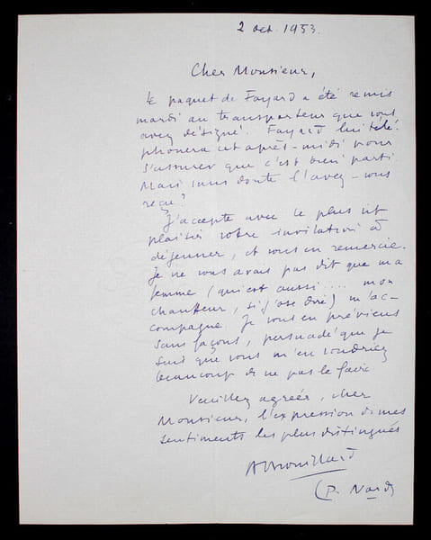 Pierre NORD, Militaire - LETTRE AUTOGRAPHE SIGN&Eacute;E, 1953. Pierre NORD
