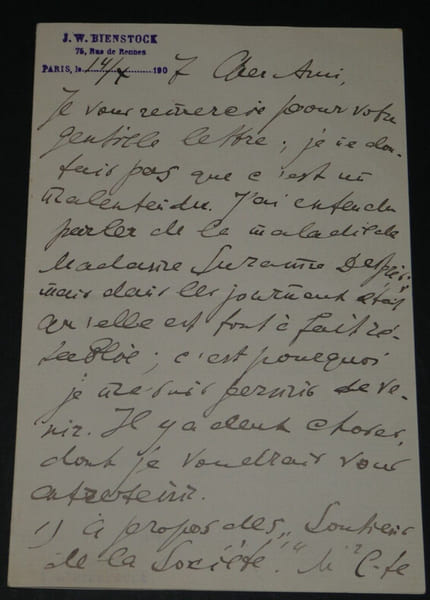 Jean Wladimir BIENSTOCK - LETTRE AUTOGRAPHE SIGN&Eacute;E sur la soci&eacute;t&eacute;, 1907, 4 pages. BIENSTOCK Jean Wladimir