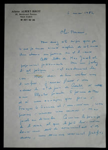 LETTRE AUTOGRAPHE SIGNÉE À L'ABBE MOREL, PARIS, 1982