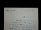 LETTRE AUTOGRAPHE SIGN&Eacute;E &Agrave; L'ABBE MOREL, PARIS, 1982. Arlette Albert-Birot