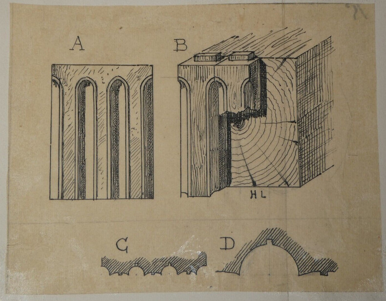 Hypoth&egrave;ses sur l'origine des gravures de Triglyphe - Dessin original sign&eacute;. Louis Henri Laffill&eacute;e