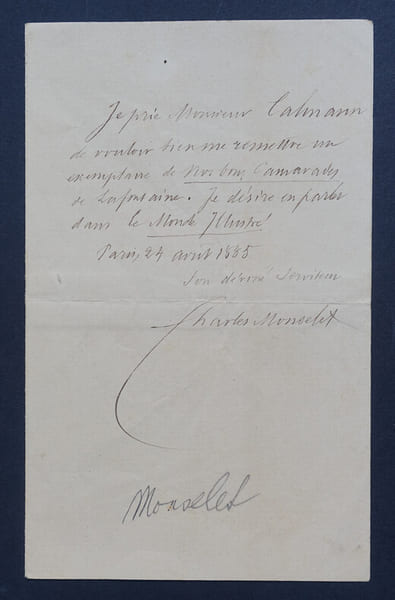 Charles MONSELET, &Eacute;crivain - LETTRE AUTOGRAPHE SIGN&Eacute;E DATEE DU 24 AVRIL 1885. Charles MONSELET