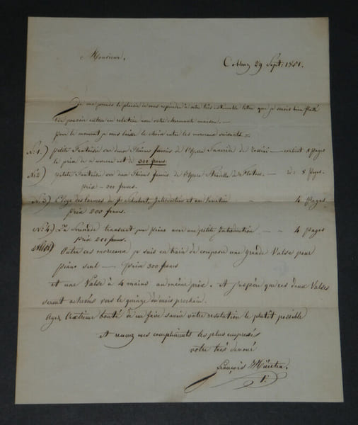 Franz H&Uuml;NTEN Compositeur et pianiste - LETTRE AUTOGRAPHE SIGN&Eacute;E &Agrave; Heugel 1851. Franz H&Uuml;NTEN
