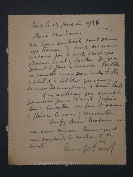 Denys PUECH - Lettre autographe sign&eacute;e adress&eacute;e &agrave; Jeanne [Delahaye], Nice, 1936. Denys Puech