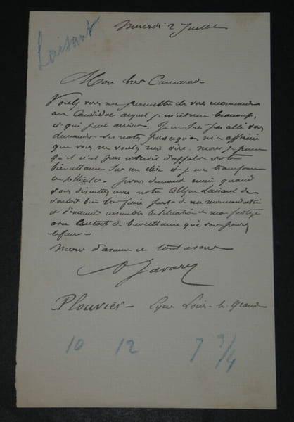 Paul-&Eacute;mile JAVARY, Ing&eacute;nieur - LETTRE AUTOGRAPHE SIGN&Eacute;E &agrave; Charles-Ange LAISANT. Paul-&Eacute;mile JAVARY