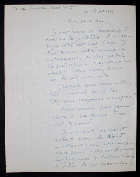 Pierre NORD, Militaire - LETTRE AUTOGRAPHE SIGN&Eacute;E, 1956. Pierre NORD