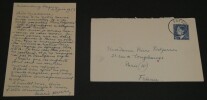 Marie GEVERS carte autographe sign&eacute;e avec son enveloppe "un soutien moral" 1953. Marie GEVERS