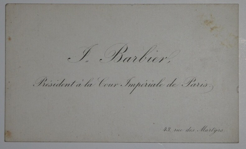 BARBIER Jules - CARTE DE VISITE SIMPLE, COUR IMP&Eacute;RIALE. Jules Barbier