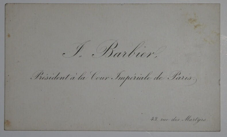 BARBIER Jules - CARTE DE VISITE SIMPLE, COUR IMP&Eacute;RIALE. Jules Barbier