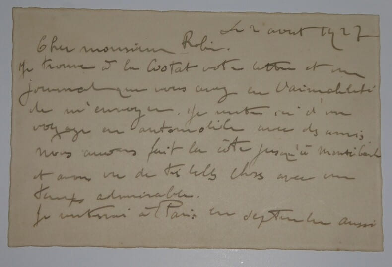 LETTRE AUTOGRAPHE SIGN&Eacute;E DESTIN&Eacute;E A Louis ROBIN, 1927. VIVREL Andr&eacute;-L&eacute;on