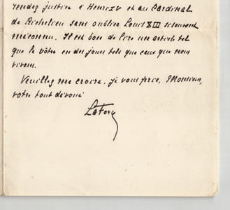 Auguste Nompar de Caumont, duc de La Force - Lettre autographe signée à Thierry Maulnier – Éloge d'Henri IV, Louis XIII et Richelieu – 1949