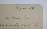 Victorin de JONCI&Egrave;RES - LETTRE AUTOGRAPHE SIGNEE, 1893. Victorin de Jonci&egrave;res