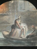 Dessin original au crayon - Sauvetage ou adieu : Sc&egrave;ne poignante sur les eaux, XIX &egrave;me. Anonyme