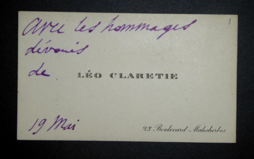 CLARETIE L&eacute;o - CARTE DE VISITE ANNOT&Eacute;E. Claretie, L&eacute;o
