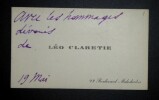 CLARETIE L&eacute;o - CARTE DE VISITE ANNOT&Eacute;E. L&eacute;o Claretie