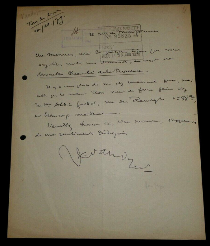 Jean-Louis VAUDOYER - LETTRE AUTOGRAPHE SIGN&Eacute;E, 1928. Jean-Louis Vaudoyer