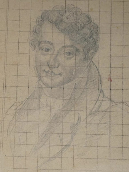 Dessin au crayon - Portrait d'homme - par Pierre Brisset - XIX&egrave;me. Pierre Brisset