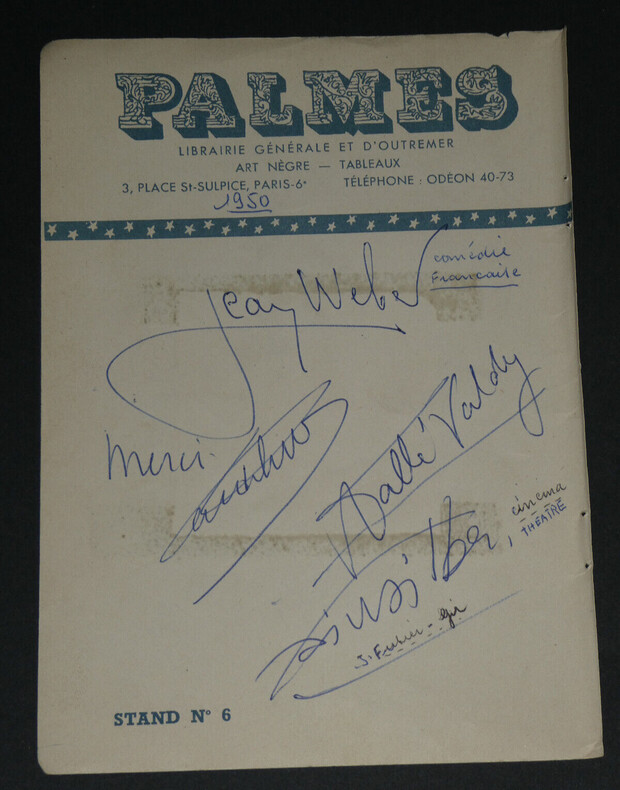 Jean WEBER, Vall&eacute;e VALDY, Lucien BAROUX et d'autres - Autographes issus d'un carnet d'autographes, 1950. Jean WEBER, Vall&eacute;e VALDY, Lucien BAROUX