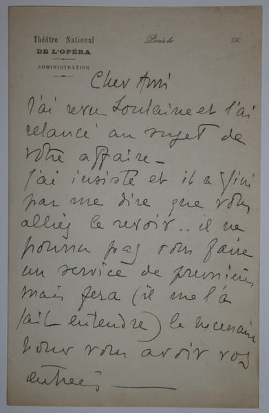 LETTRE AUTOGRAPHE SIGN&Eacute;E, TH&Eacute;&Acirc;TRE NATIONAL OP&Eacute;RA, &Agrave; Louis ROBIN. Joseph Pinchon