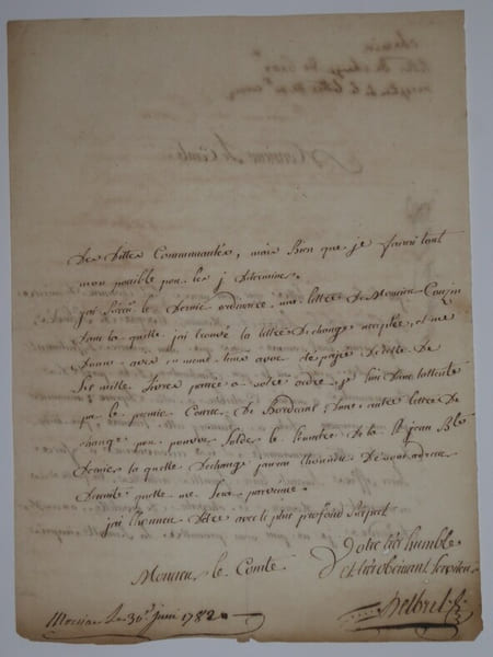 LETTRE DE CHANGE SIGN&Eacute;E, AVOCAT MOISSAC, 1782. DELBREL Pierre