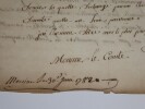 LETTRE DE CHANGE SIGN&Eacute;E, AVOCAT MOISSAC, 1782. DELBREL Pierre