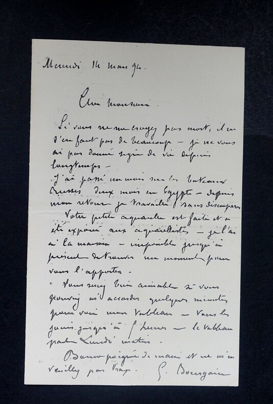 BOURGAIN Gustave - LETTRE AUTOGRAPHE SIGN&Eacute;E, MARS 1894. Gustave Bourgain