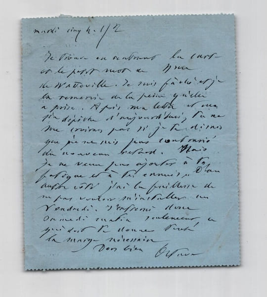 Octave Feuillet - T&eacute;l&eacute;gramme autographe sign&eacute; adress&eacute; &agrave; son &eacute;pouse 1885. Octave Feuillet