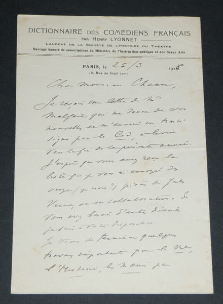 Henry LYONNET, &eacute;crivain - LETTRE AUTOGRAPHE SIGN&Eacute;E &Agrave; Henri CHENU, 1928. Henry LYONNET