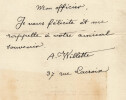 Adolphe L&eacute;on Willette - Billet autographe sign&eacute; de f&eacute;licitations &agrave; G. Hoentschel. Adolphe L&eacute;on Willette