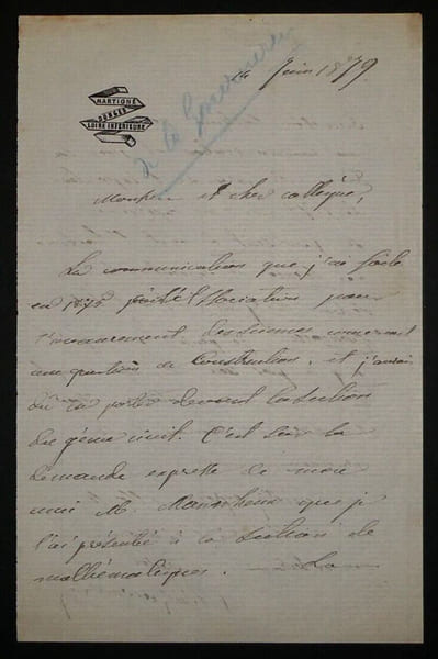Jules-Antoine Maillard DE LA GOURNERIE - LETTRE AUTOGRAPHE SIGN&Eacute;E, 1879. Jules-Antoine Maillard DE LA GOURNERIE