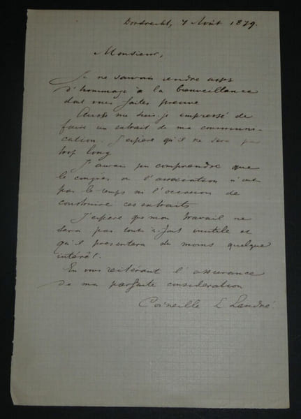Corneille L. LANDR&Eacute; - LETTRE AUTOGRAPHE SIGN&Eacute;E, 1879, Dordrecht. Corneille L. LANDR&Eacute;