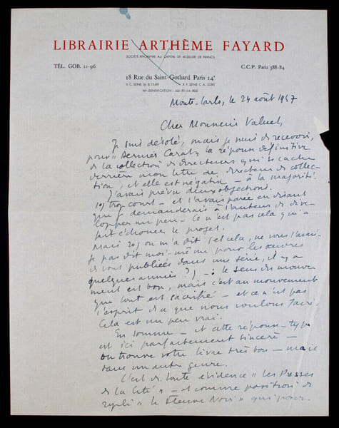 Pierre NORD - LETTRE AUTOGRAPHE SIGN&Eacute;E A Roger VALUET, Monte-Carlo, 1957. Pierre NORD
