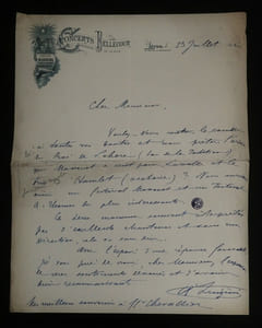LUIGINI Alexandre - LETTRE AUTOGRAPHE SIGNÉE, CONCERTS BELLECOUR, 1892