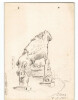2 dessins au crayon, parc de Cluny, Statues, Paris, par E. Phelipeau 1911. E. Phelipeau
