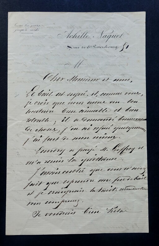 LETTRE AUTOGRAPHE SIGN&Eacute;E, A PROPOS D'UNE VISITE. Achille Naquet