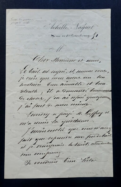 LETTRE AUTOGRAPHE SIGN&Eacute;E, A PROPOS D'UNE VISITE. Achille Naquet