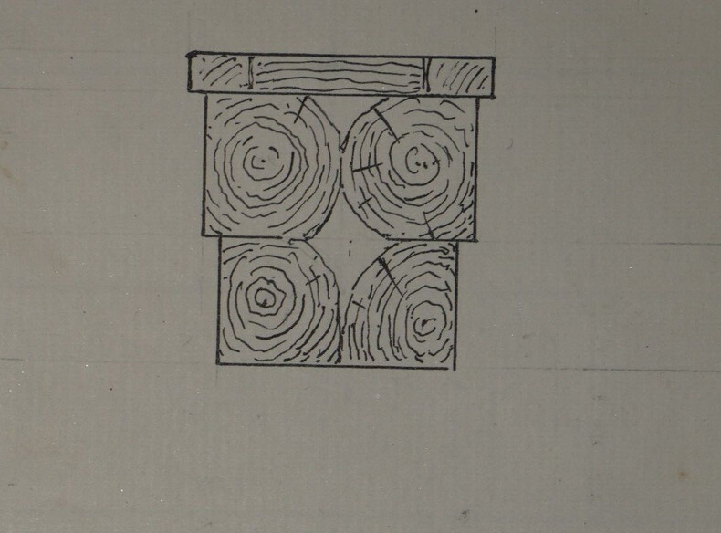 Origine de l'architrave ionique - Dessin original sign&eacute;. Louis Henri Laffill&eacute;e