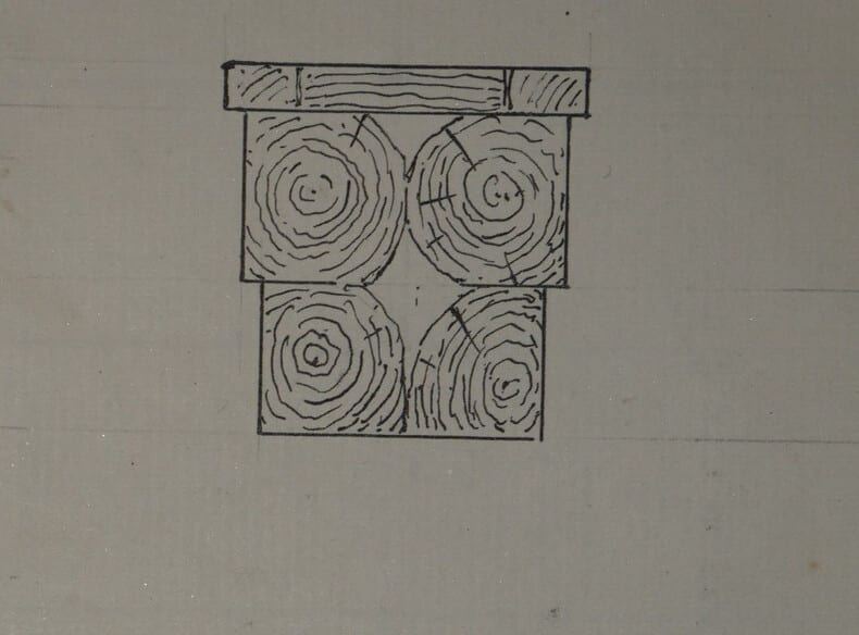 Origine de l'architrave ionique - Dessin original sign&eacute;. Louis Henri Laffill&eacute;e