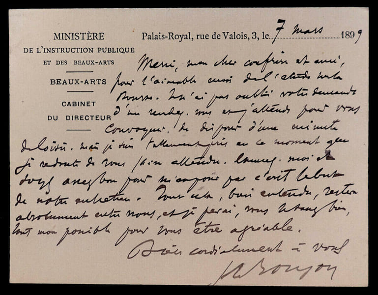 Henry ROUJON, Essayiste - CARTE-LETTRE AUTOGRAPHE SIGN&Eacute;E, Palais-Royal, 1899. Henry ROUJON