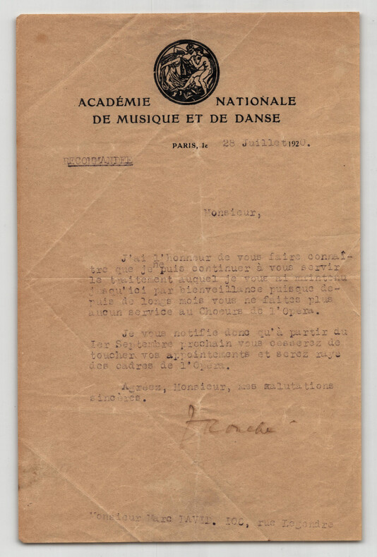 Jacques Rouch&eacute; - Lettre dactylographi&eacute;e sign&eacute;e &agrave; Monsieur Marc David - 1920. Jacques Rouch&eacute;