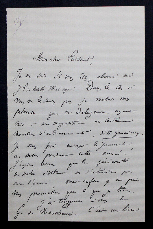Gaston Albert Gohierre DE LONGCHAMPS - LETTRE AUTOGRAPHE SIGN&Eacute;E A C.A. LAISANT. Gaston Albert Gohierre DE LONGCHAMPS